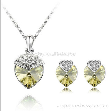Top quality America best selling Heart pendant gold jewelry 24k gold plating bridal wedding sapphire cubic zirconia jewelry set